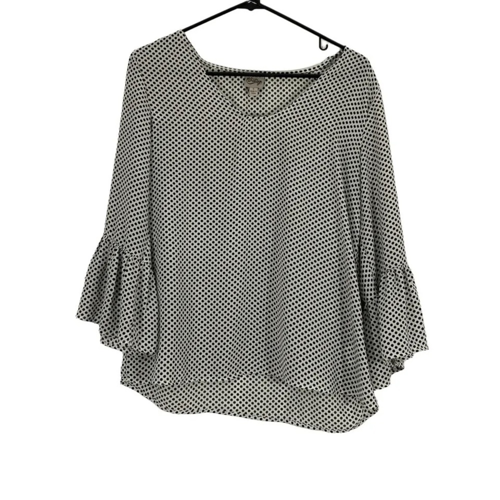 Como Black Womens White Polka Dot Bell Sleeves Round Neck Blouse Top Size 3x